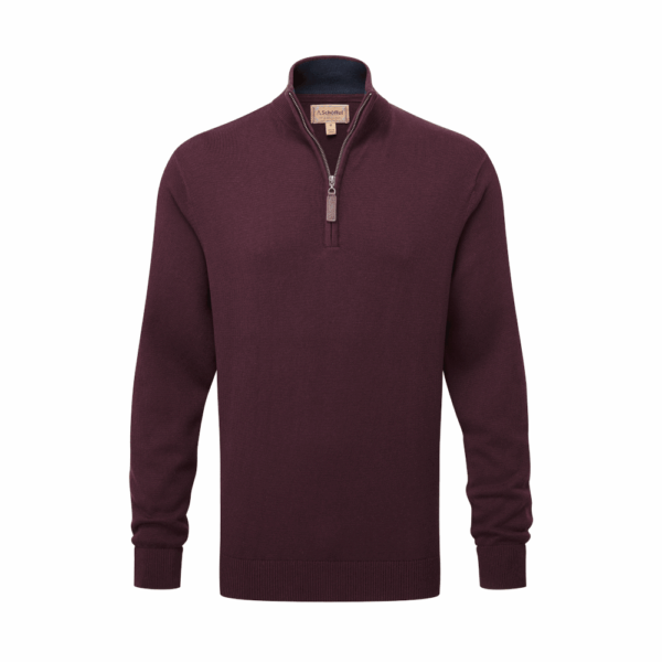 Schoffel Calton Cotton Cashmere Quarter Zip Jumper - Wine