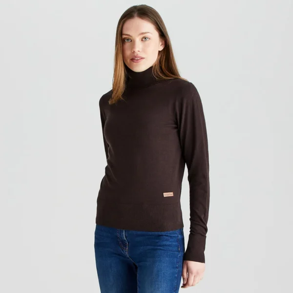 Ridgeline Women's Melford Knit Roll Neck - Deep Bark