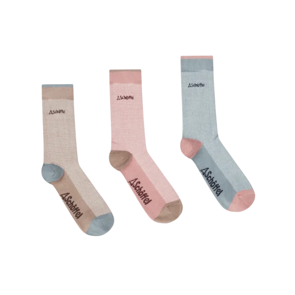 Schoffel Women's Bamboo Socks (Box Of 3) - Lake Blue/Herringbone Mix