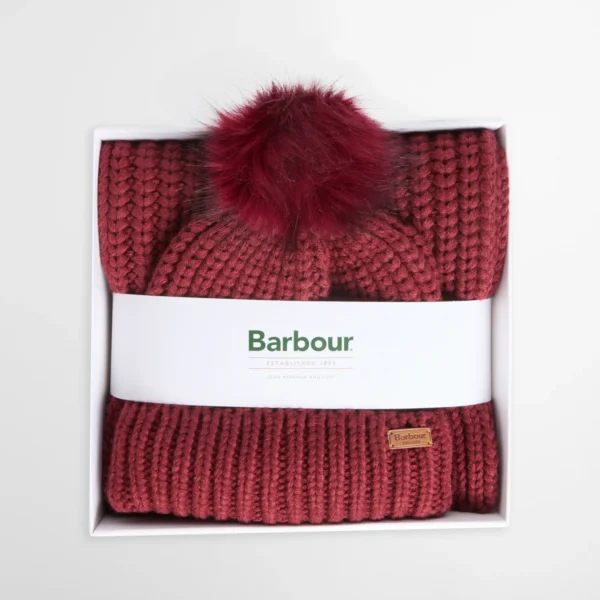 Barbour Saltburn Beanie & Scarf Gift Set - Cranberry