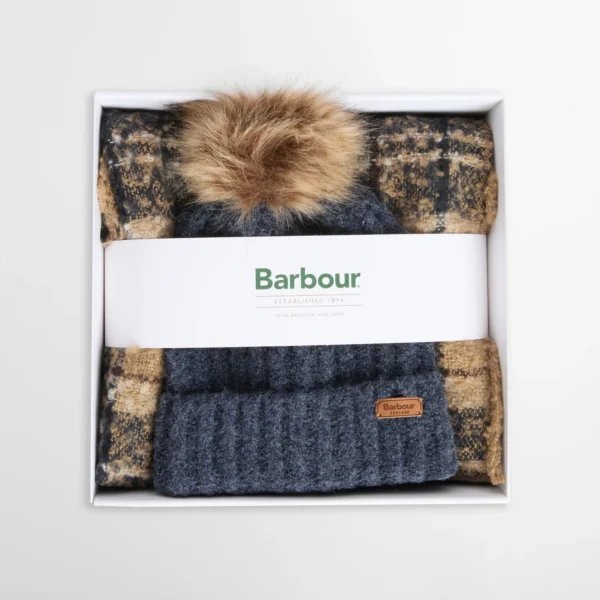 Barbour Saltburn Beanie & Tartan Scarf Gift Set - Birchwood